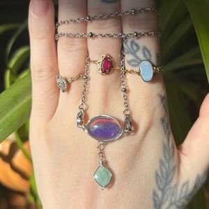 Aura opal and Amazonite double dangle interchangeable necklace